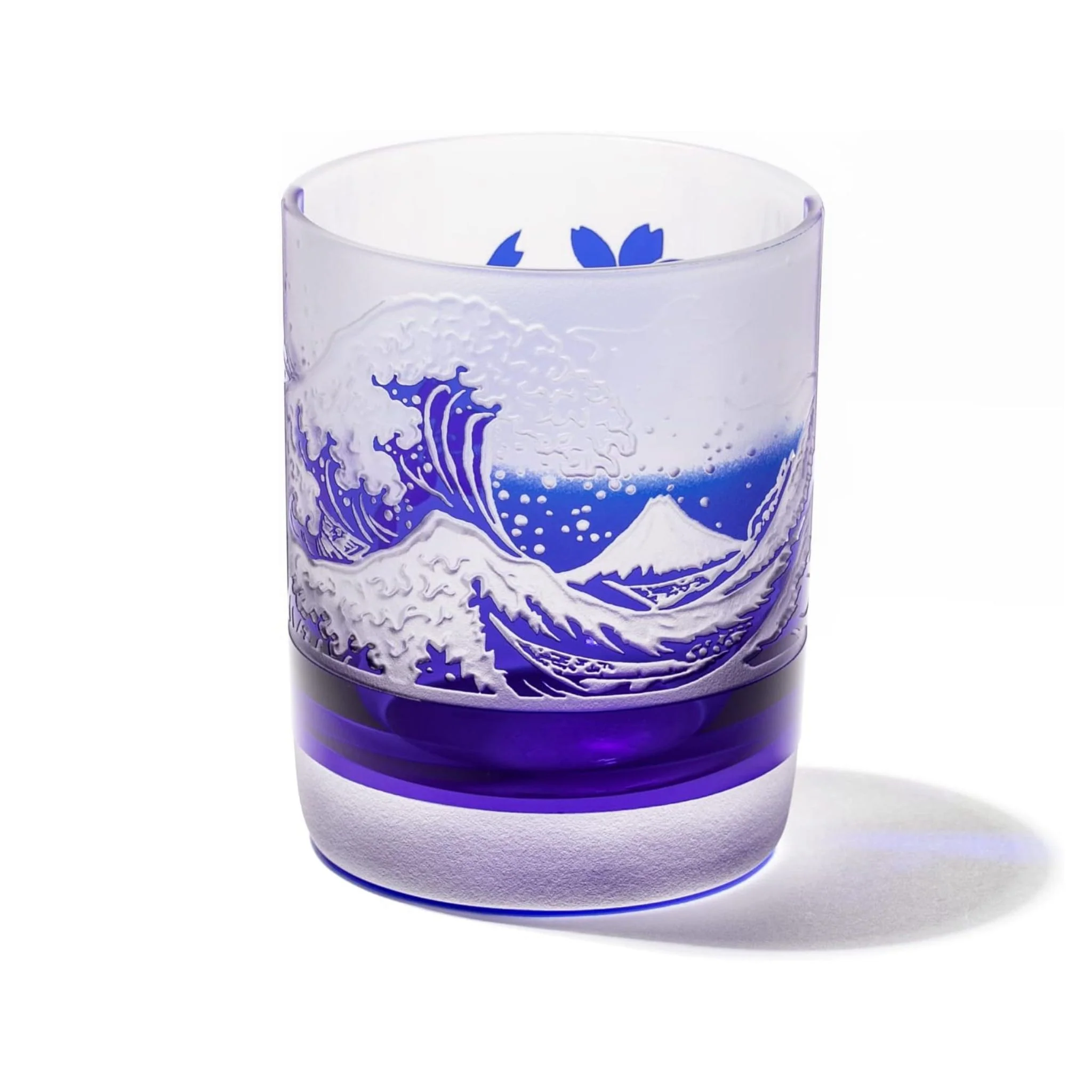 Edo Glass Blue Mt. Fuji and Sakura Whiskey Glass