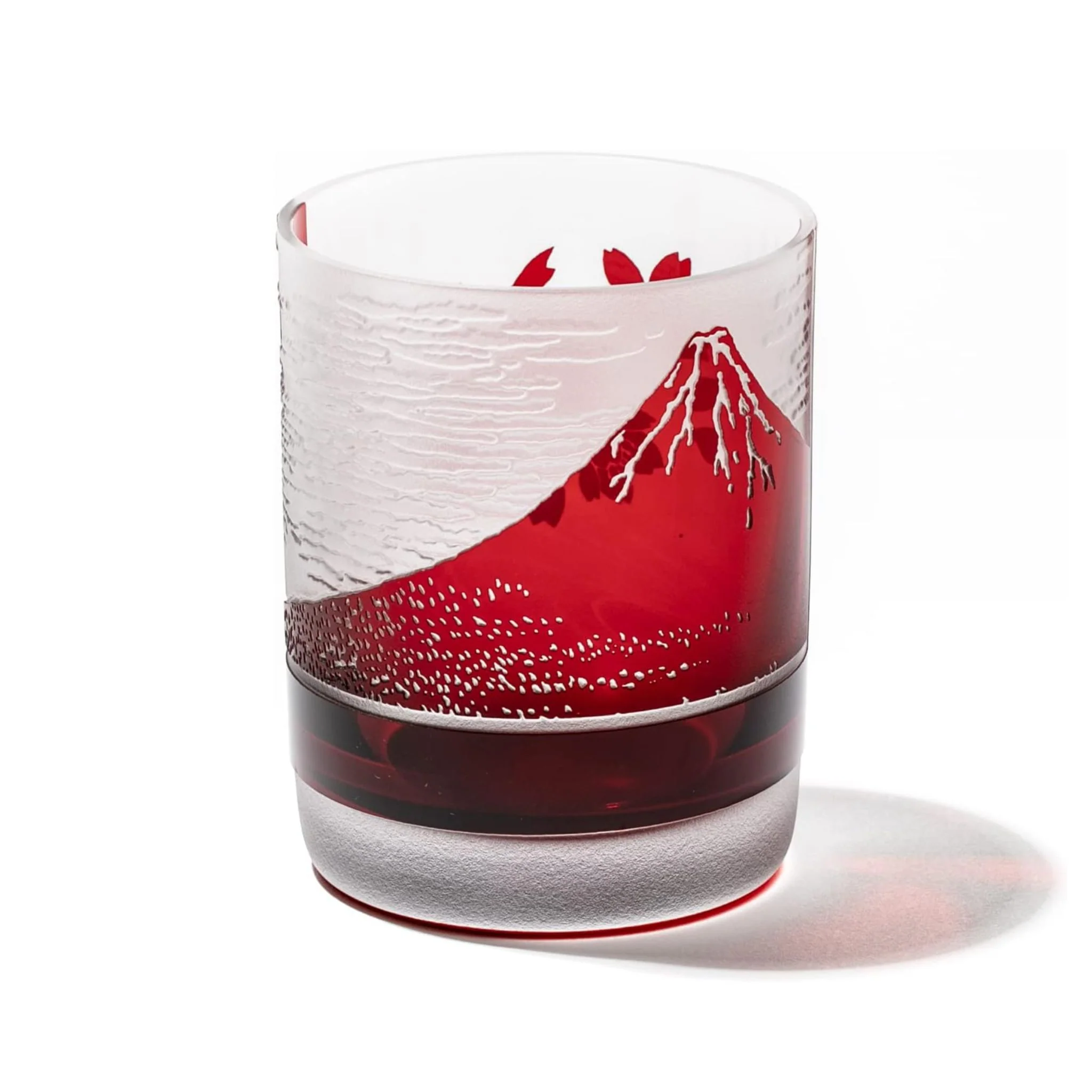 Edo Glass Red Mt. Fuji and Sakura Whiskey Glass