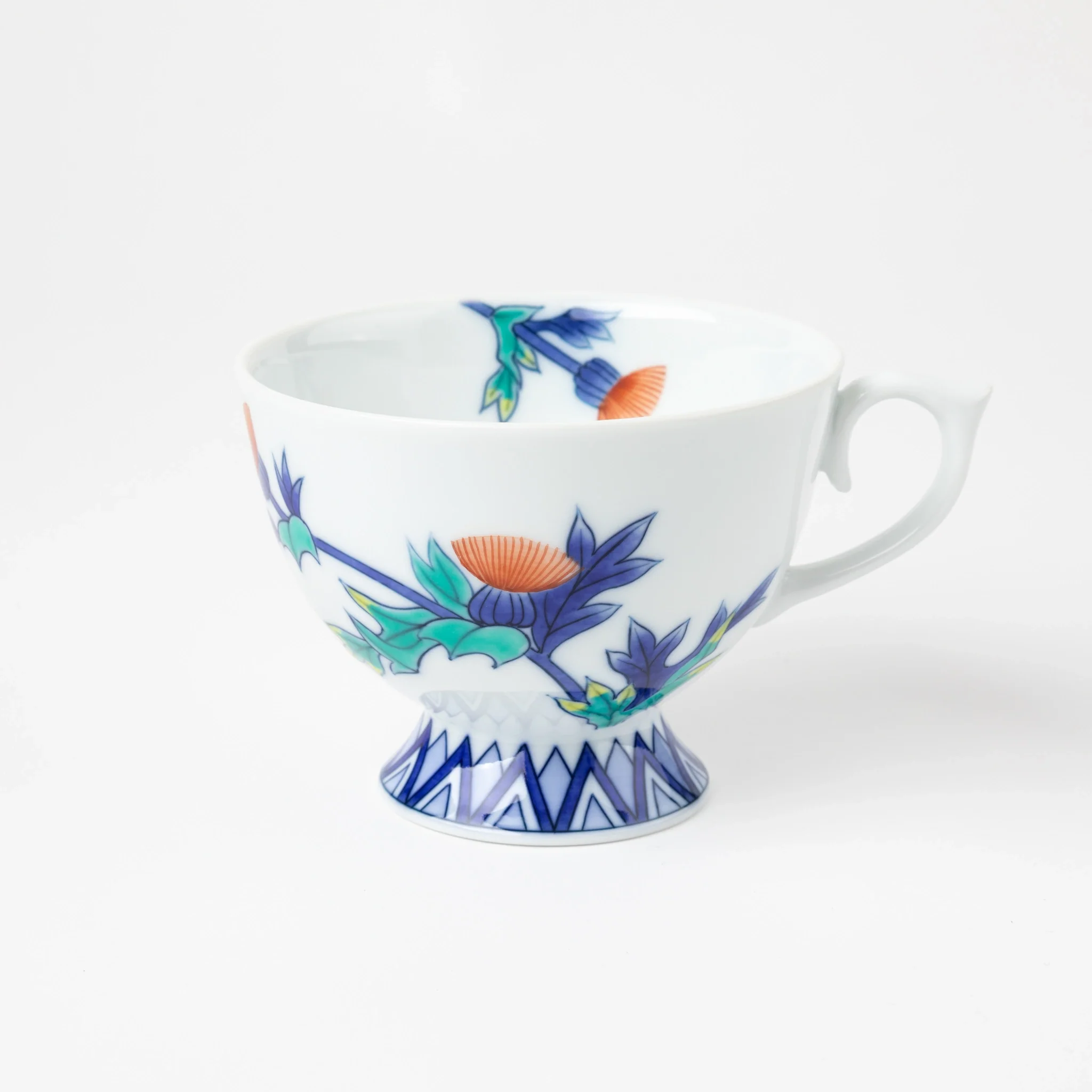 Iro-Nabeshima Glazed Porcelain Thistle Coffee Cup and Saucer Set - Image 3