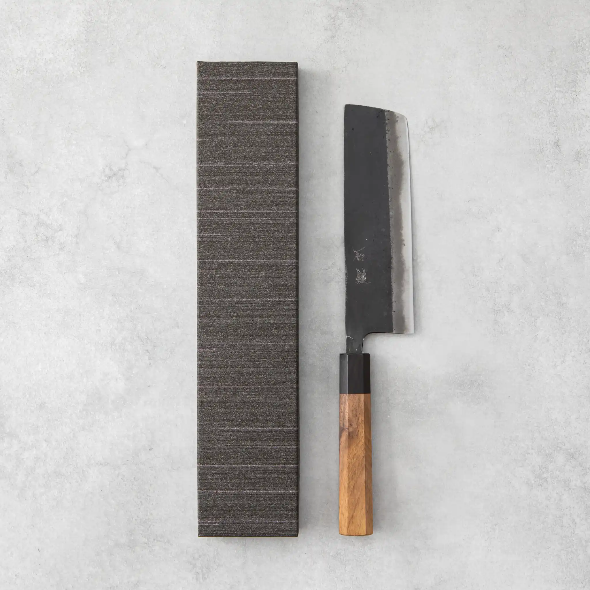 Ishizuchi Blue Steel No.2 Nakiri Knife Walnut Handle - Image 6