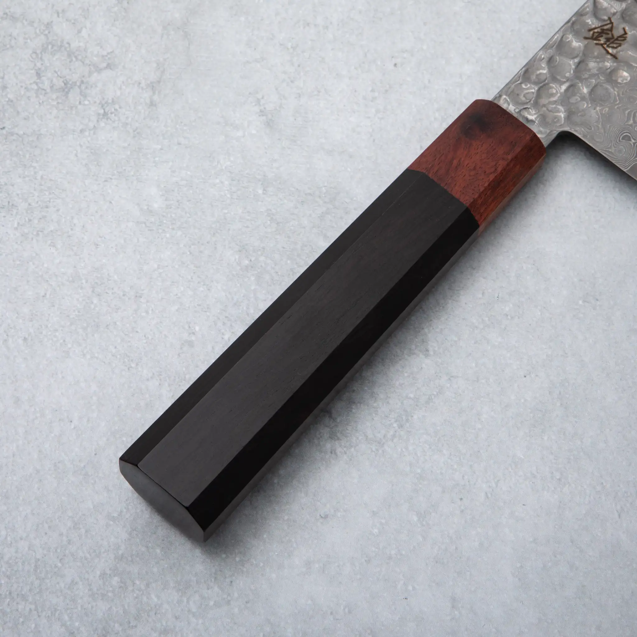 Ishizuchi VG10 Damascus Tsuchime Kiritsuke Chef Knife Ebony Wood Handle - Image 4