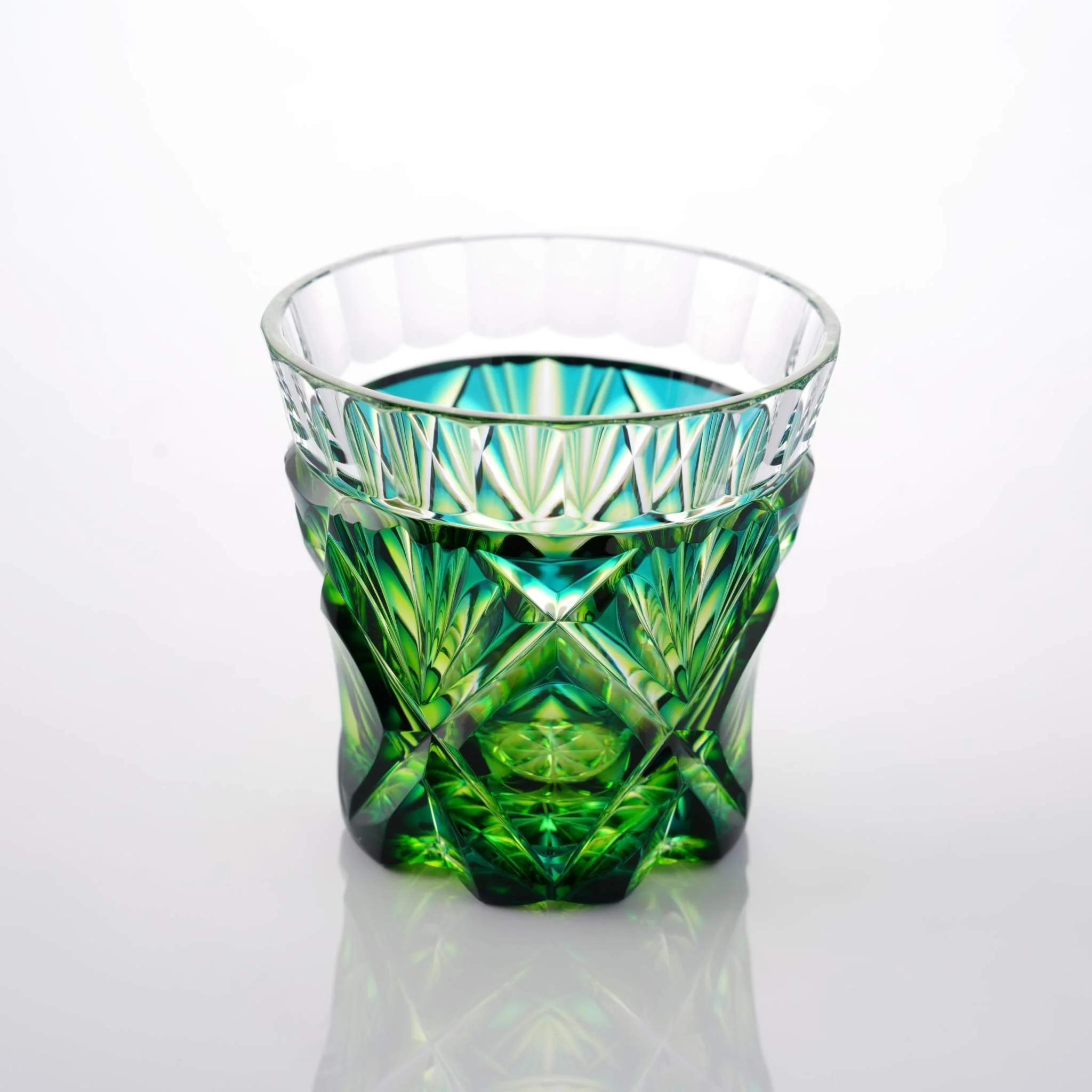 Satsuma Kiriko Two-tone Sake Glass Cyan Yellow Green - Image 6