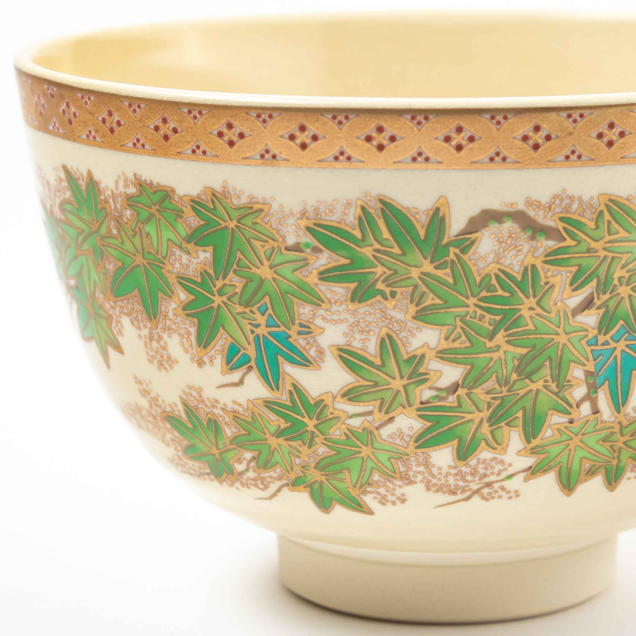 Satsuma Matcha Bowl Blue Mapleleaf by Eiko Miyaji - Image 2